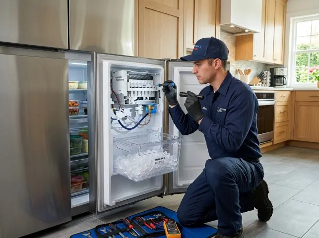 Appliance Repair Hero technician repairing a refrigerator ice maker in Boulder, CO